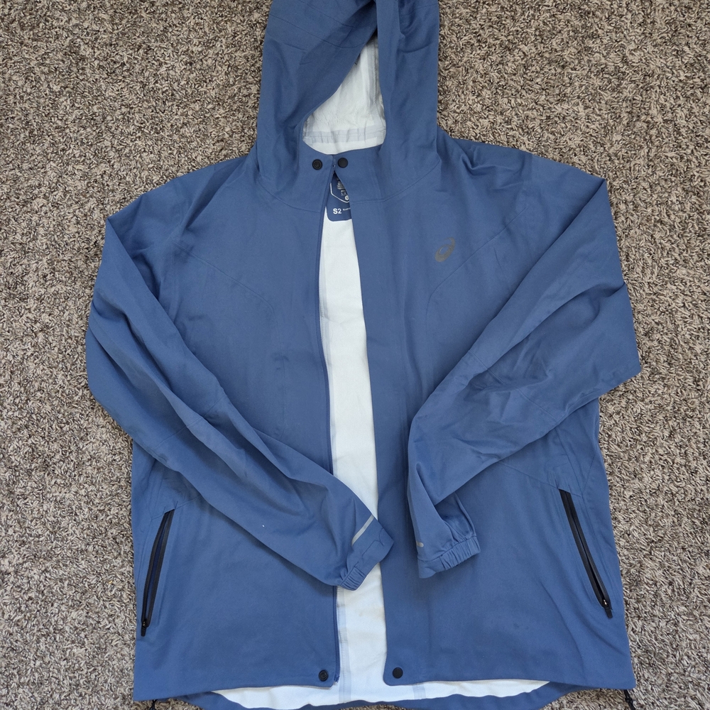 Asics Men's Blue Raincoat with Hood